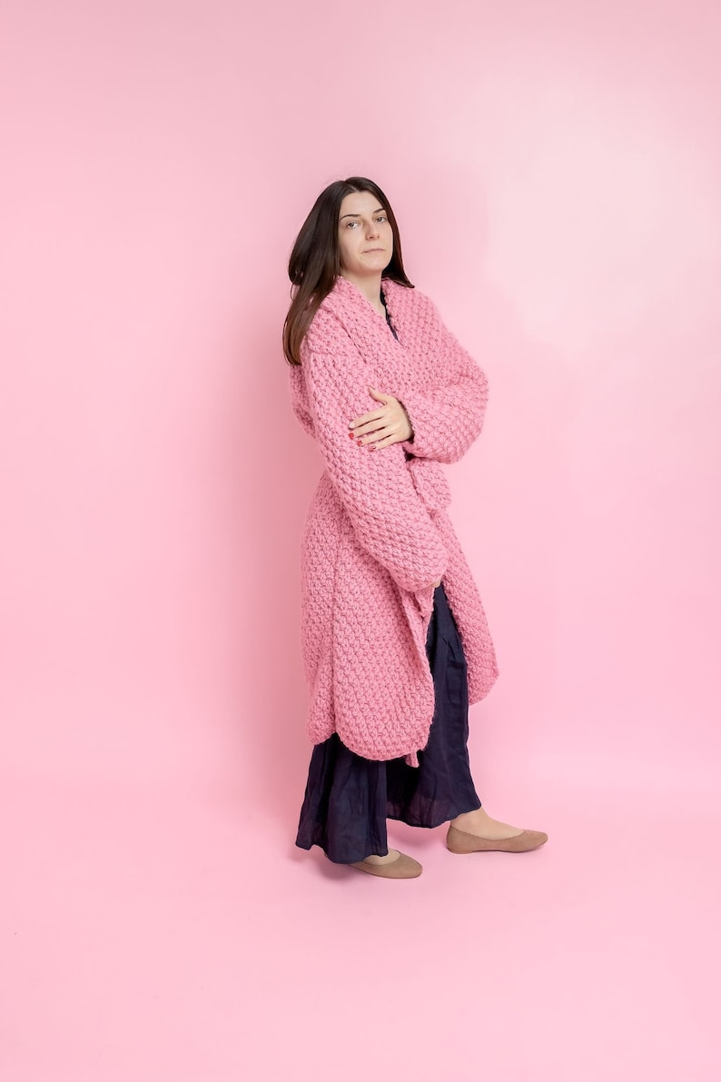 Pink Wool Cardigan, Wool Long Cradigan, Oversized Cardigan, Knit Jacket, Wool Coat, Hand Knit Cardigan, Maxi Coat, Chunky Cardigan image 10