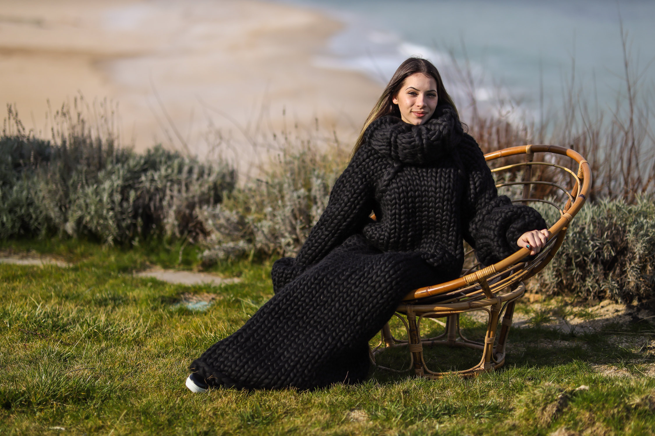 Huge black sweater dress available in plus sizes made of merino wool