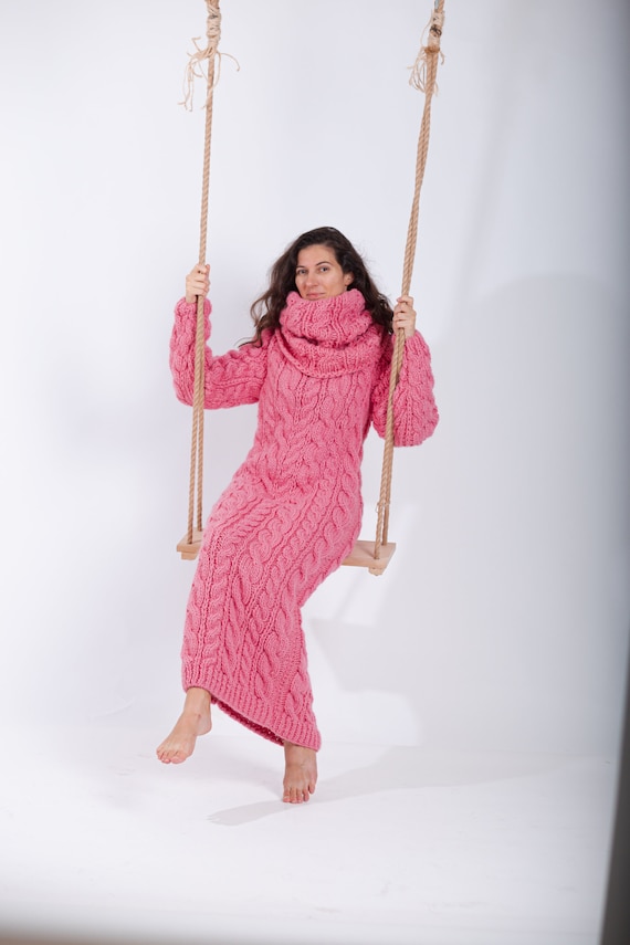Pink Queen Women's Oversize Turtleneck Wool Sweater Dress Review