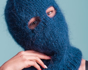 Mohair Balaclava, Blue Balaclava, 2 Hole Face Mask, Full Face Knit Mask, Warm Balaclava, Mohair Fetish, Ski Mask, Full Face Cover, Snowboard