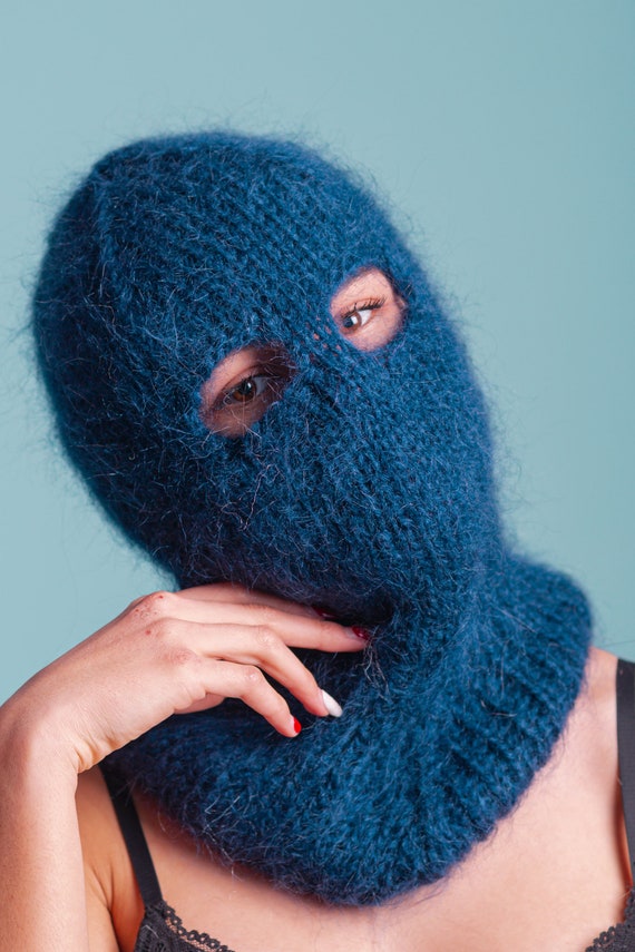 Mohair Balaclava, Blue Balaclava, 2 Hole Face Mask, Full Face Knit