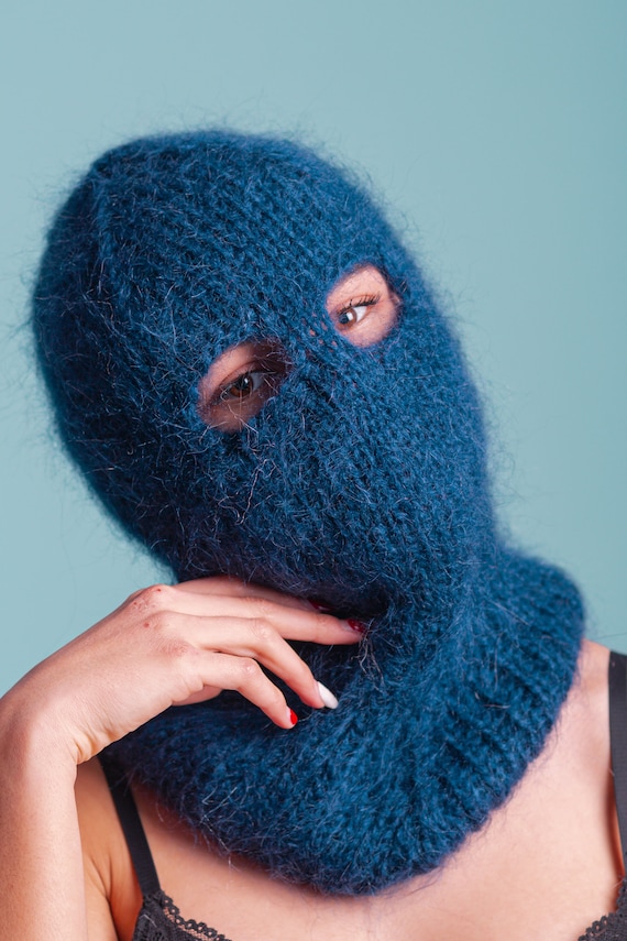 Mohair Balaclava, Blue Balaclava, 2 Hole Face Mask, Full Face Knit