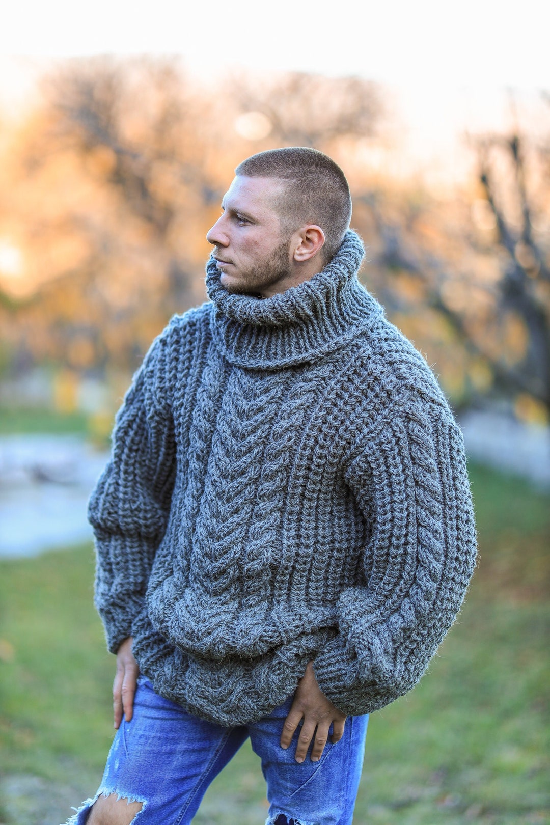Wool Cable Knit Sweater, Man Sweater, Winter Man Clothing, Giant Turtleneck  Pullover, Warm Wool Blouse, Oversized Sweater,ski Resort Sweater 