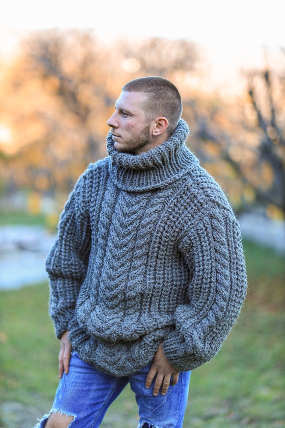 Wool Cable Knit Sweater, Man Sweater, Winter Man Clothing, Giant Turtleneck  Pullover, Warm Wool Blouse, Oversized Sweater,ski Resort Sweater -   Canada