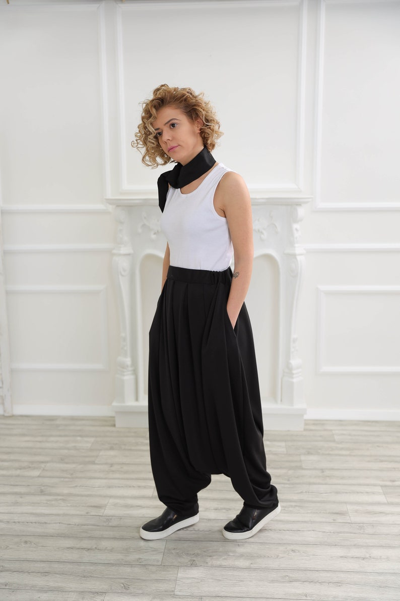 Black Harlem Pants, Plus Maxi Pants, Casual Yoga Pants , Black Workout Pants , Extravagant Oversize Harlem Pants , Drop Crotch Woman Pants image 1