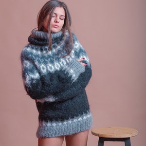 Beautiful Icelandic Sweater, Fluffy Nordic Jumper, Oversized Mohair Turtleneck, Lopapeysa Women Jumper, Fair Isle Sweater, Handknit Pullover image 6