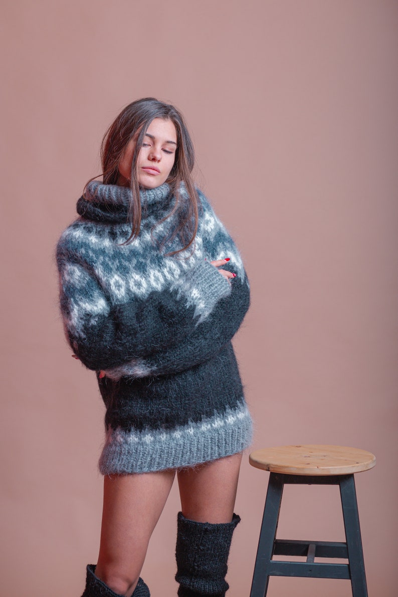 Beautiful Icelandic Sweater, Fluffy Nordic Jumper, Oversized Mohair Turtleneck, Lopapeysa Women Jumper, Fair Isle Sweater, Handknit Pullover image 6