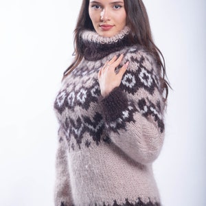 Mohair Icelandic Sweater, Fluffy Nordic Jumper, Oversized Mohair Turtleneck, Lopapeysa Women Jumper, Fair Isle Sweater, Handknit Pullover image 7