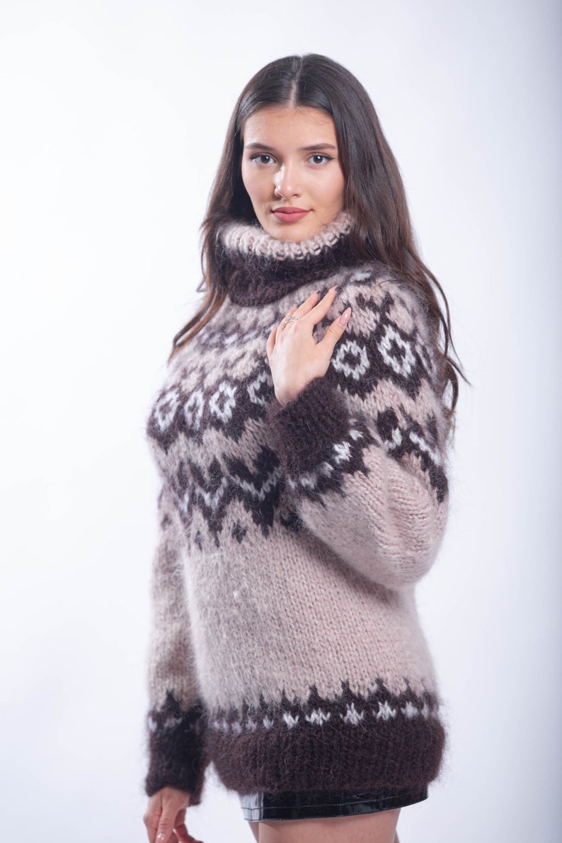 Mohair Icelandic Sweater, Fluffy Nordic Jumper, Oversized Mohair Turtleneck, Lopapeysa Women Jumper, Fair Isle Sweater, Handknit Pullover image 7