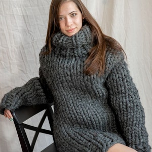 Grey chunky sweater made of soft wool available in plus sizes image 2