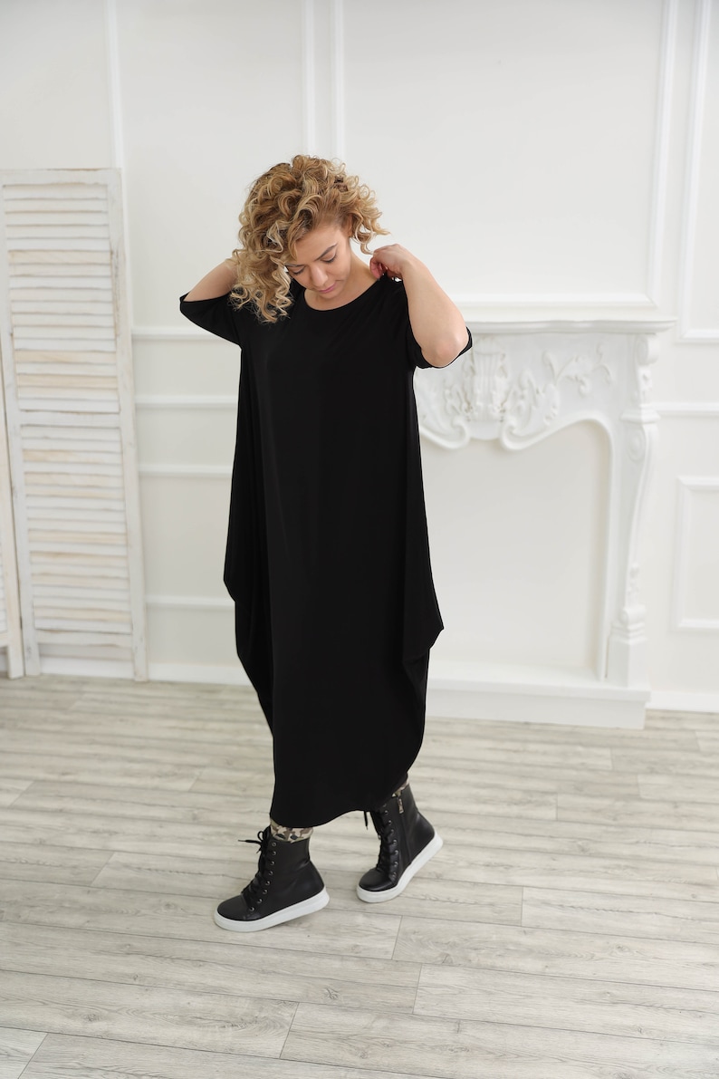 Maxi black top Asymmertic black dress Molimarks Dolman sleeve tunic Casual Asimmertric Long top One sleeve tunic Oversize tunic