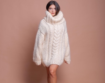 Mixed  Mohair and Wool Knit Sweater, Sexy Women Sweater, Bohemian Sweater, Knitted Sweater, Cable Knit Sweater, Oversized Sweater