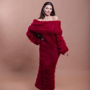 L Size Ready Huge Turtleneck Mohair Dress, Bordo  Sweater Dress For Women, Plus Size Chunky Dress, Floor Length Dress, Cozy Knit Dress,
