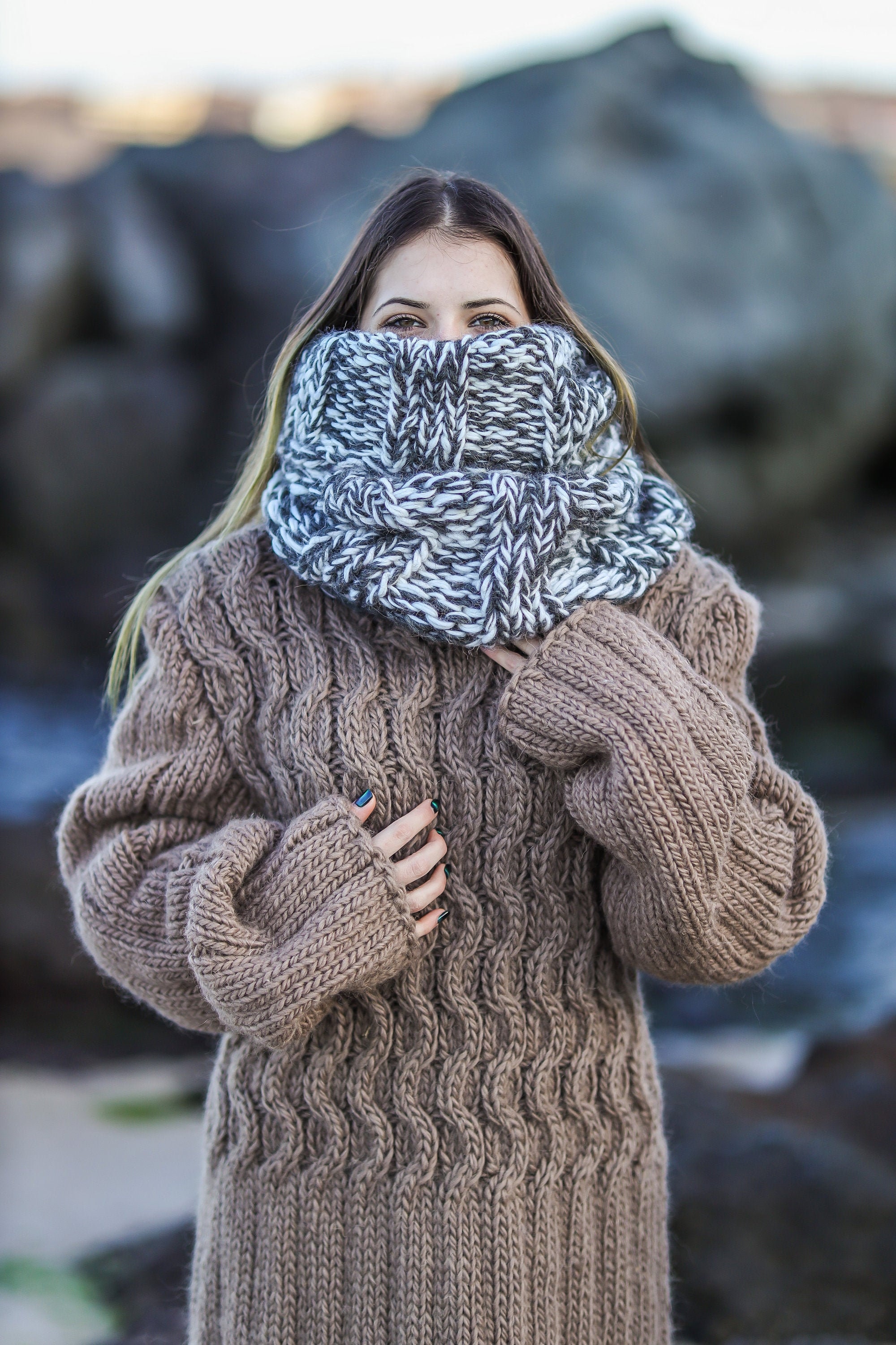 Winter Scarf, Big Wool Scarf, Chunky Infinity Scarf, Oversized Handknitted  Scarf, Turtleneck Scarf, Handwoven Scarf, Boho Winter Scarf 