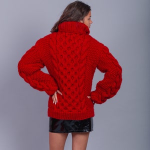 Bulky red oversized wool sweater with huge warm turtleneck, great for ski resort holiday image 5