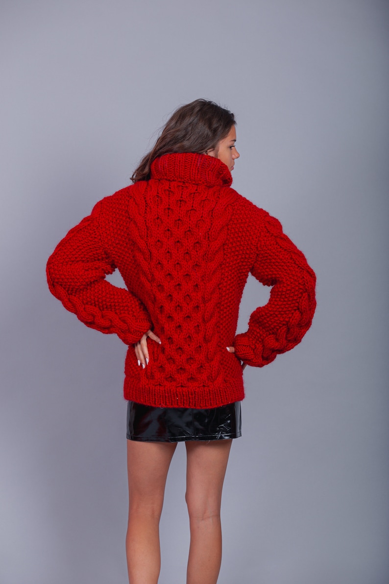 Bulky red oversized wool sweater with huge warm turtleneck, great for ski resort holiday image 5