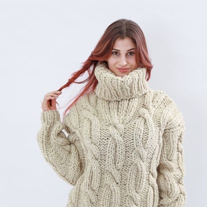 Molimarks Sweater for Women, Turtleneck Wool Sweater, Hand Knitted ...