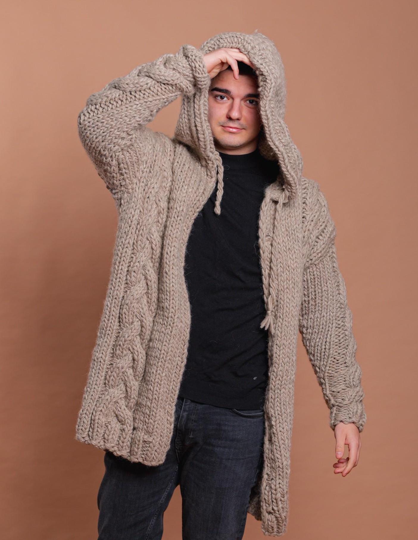Kimono Cardigan Mens Longline Cardigan With Hood Long Cardigan Men