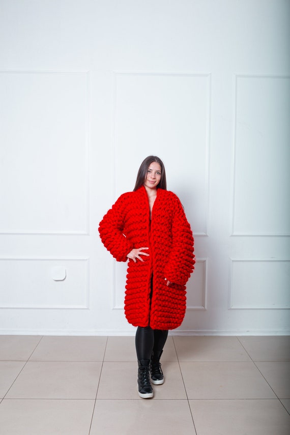 Maxi Red Cardigan Coat Blanket Cardigan Oversized Knit Jacket Plus Size Knitwear Huge Handknit Cardigan Avant Garde Knit Coat Fall Etsy Canada