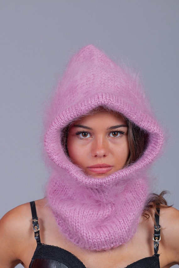 Mohair Balaclava, Pink Mohair Balaclava, Open Face Mask, Full Face