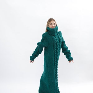 Huge Wool Dress, Winter Maxi Sweater Dress, Long Wool Sweater Dress, Giant Turtleneck, Green Dress For Winter, Oversized Dress, Molimarks image 7