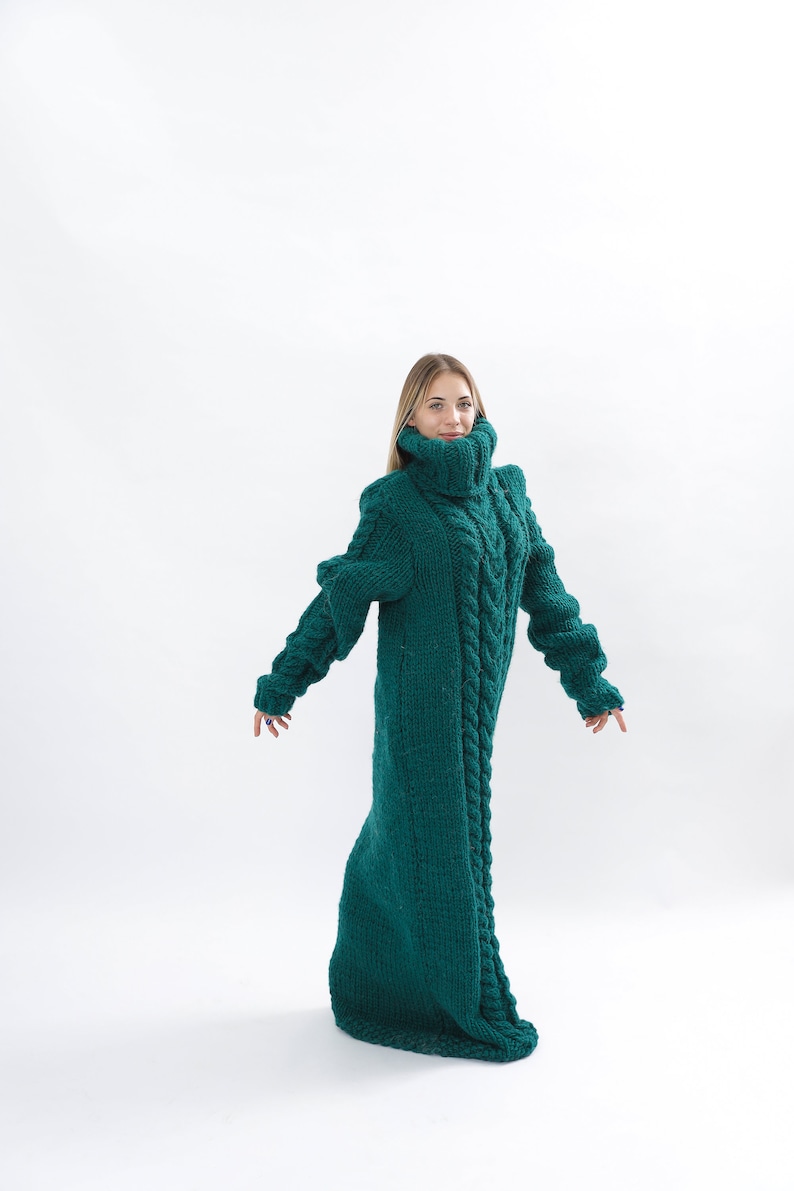 Huge Wool Dress, Winter Maxi Sweater Dress, Long Wool Sweater Dress, Giant Turtleneck, Green Dress For Winter, Oversized Dress, Molimarks image 7