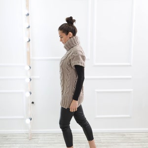 Hand Knit Sweater Vest, Cable Knit Vest, Wool Sweater Vest, Turtleneck Sweater, Short Sleeve Sweater Vest, Vintage Pullover, Winter Sweater image 9