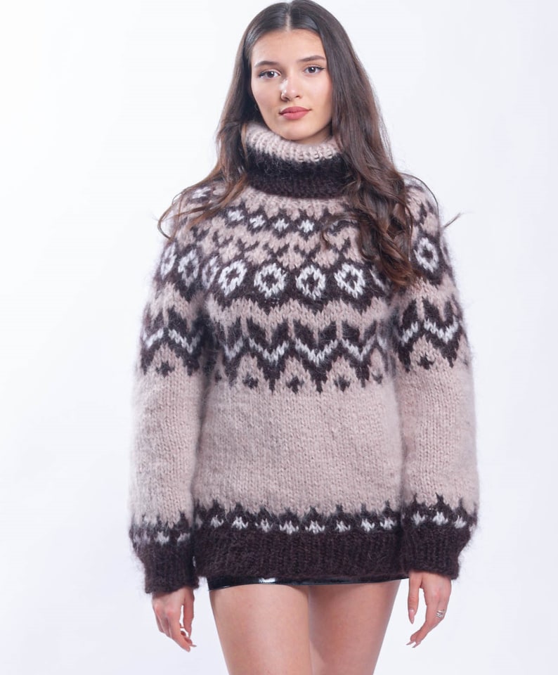 Mohair Icelandic Sweater, Fluffy Nordic Jumper, Oversized Mohair Turtleneck, Lopapeysa Women Jumper, Fair Isle Sweater, Handknit Pullover image 2