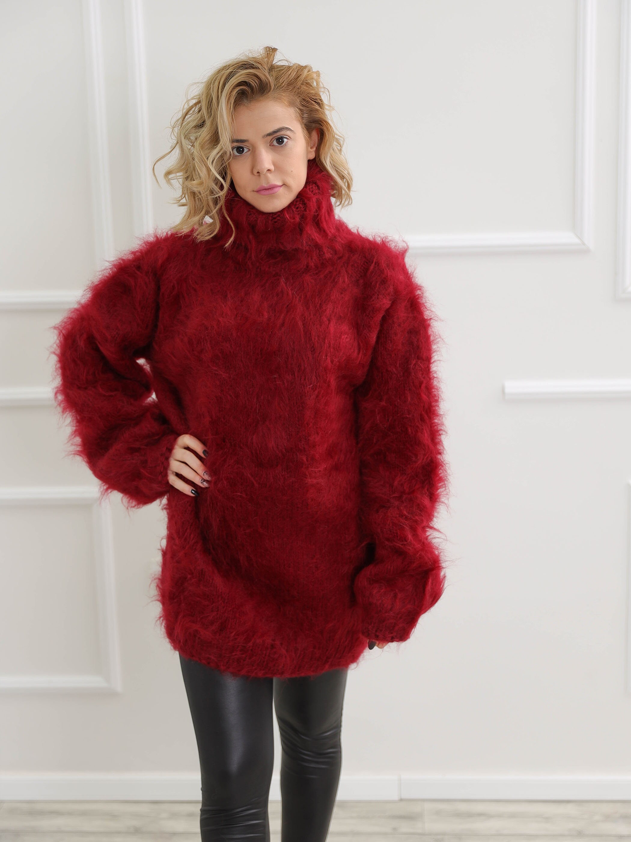 Red Mohair Sweater Big Turtleneck 