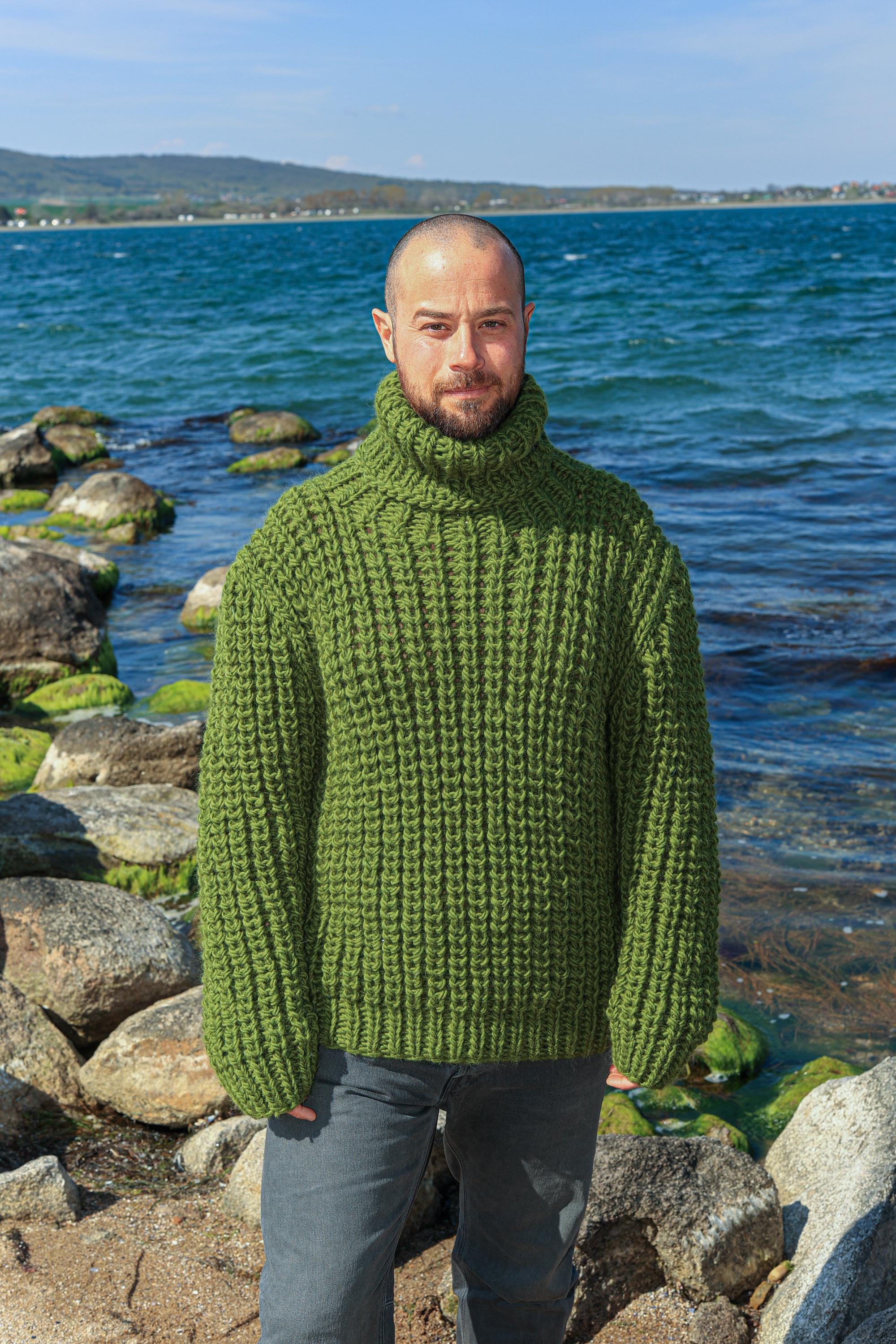 Warm Wool Green Sweater for Man,winter Green Man Pullover,cristmas