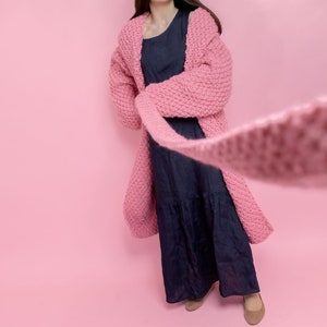 Pink Wool Cardigan, Wool Long Cradigan, Oversized Cardigan, Knit Jacket, Wool Coat, Hand Knit Cardigan, Maxi Coat, Chunky Cardigan image 6