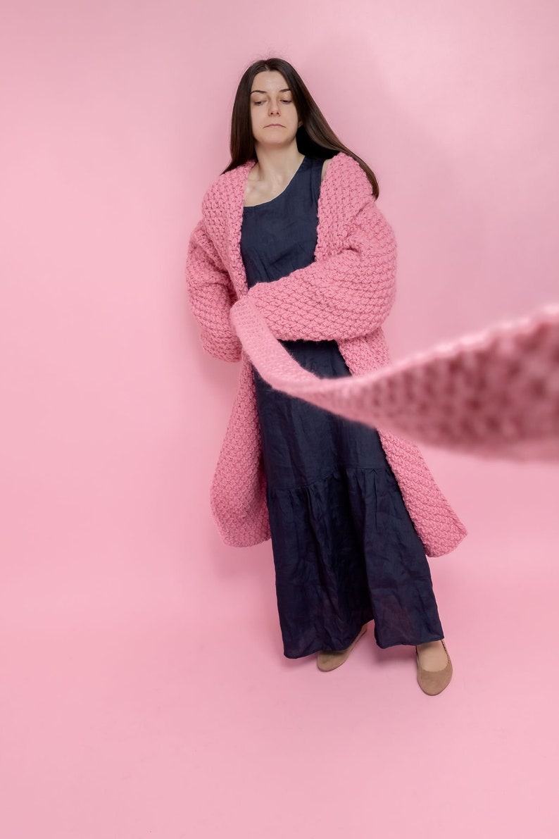 Pink Wool Cardigan, Wool Long Cradigan, Oversized Cardigan, Knit Jacket, Wool Coat, Hand Knit Cardigan, Maxi Coat, Chunky Cardigan image 6