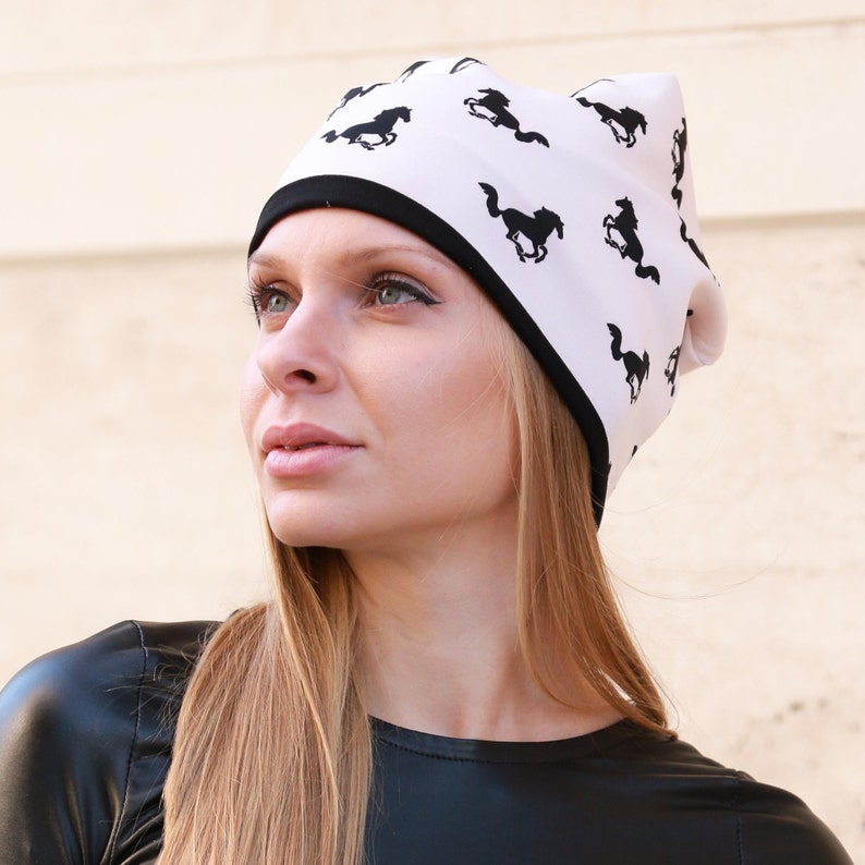 Winter Hat / Neoprene Hat with Horses /Horses hat / Winter Neoprene Hat / image 2