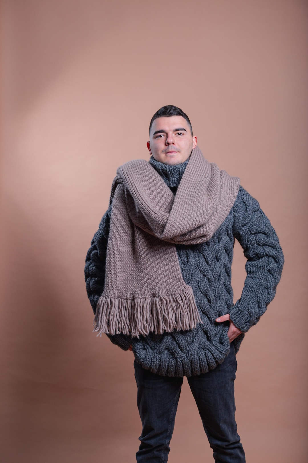 Maglia Oversize Collo A Sciarpa Sciarpa In Maglia Di Lana Da Uomo