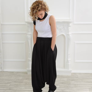 Black Harlem Pants, Plus Maxi Pants, Casual Yoga Pants , Black Workout Pants , Extravagant Oversize Harlem Pants , Drop Crotch Woman Pants image 8