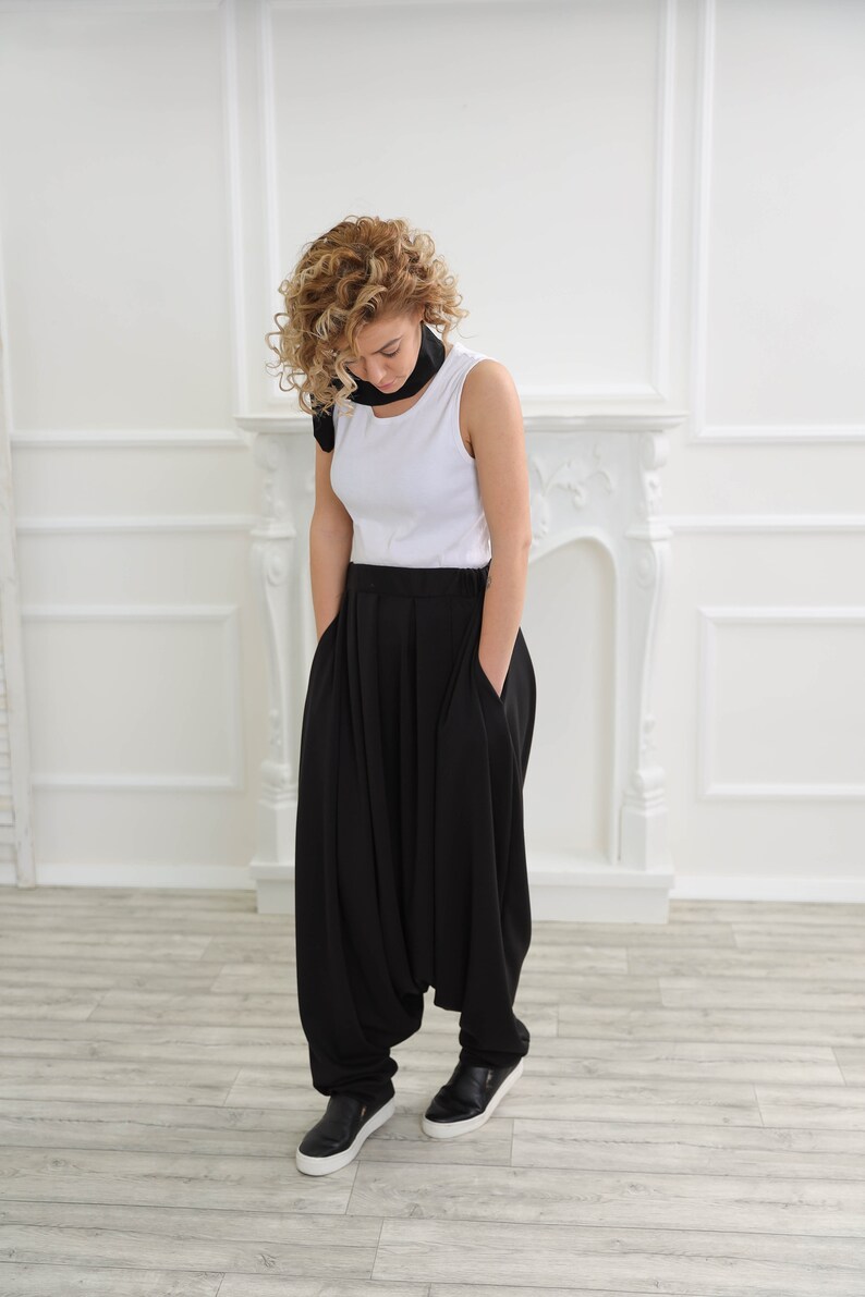 Black Harlem Pants, Plus Maxi Pants, Casual Yoga Pants , Black Workout Pants , Extravagant Oversize Harlem Pants , Drop Crotch Woman Pants image 8