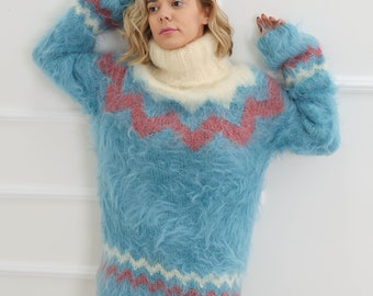 Mohair Sweater, Fluffy Mohair Pullover, Turtleneck Sweater, Fuzzy Mohair Sweater, Plus Size Clothing, Warm Winter Pullover, Nordic Sweater