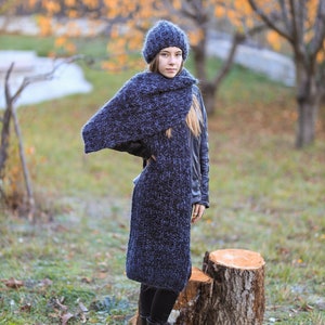 Blue Winter Beanie, Women Wool Hat, Wool Beanie, Winter Wool Accessories, Winter Clothing, Chunky Wool Hat, Warm Girlfriend Gift For Xmas image 3