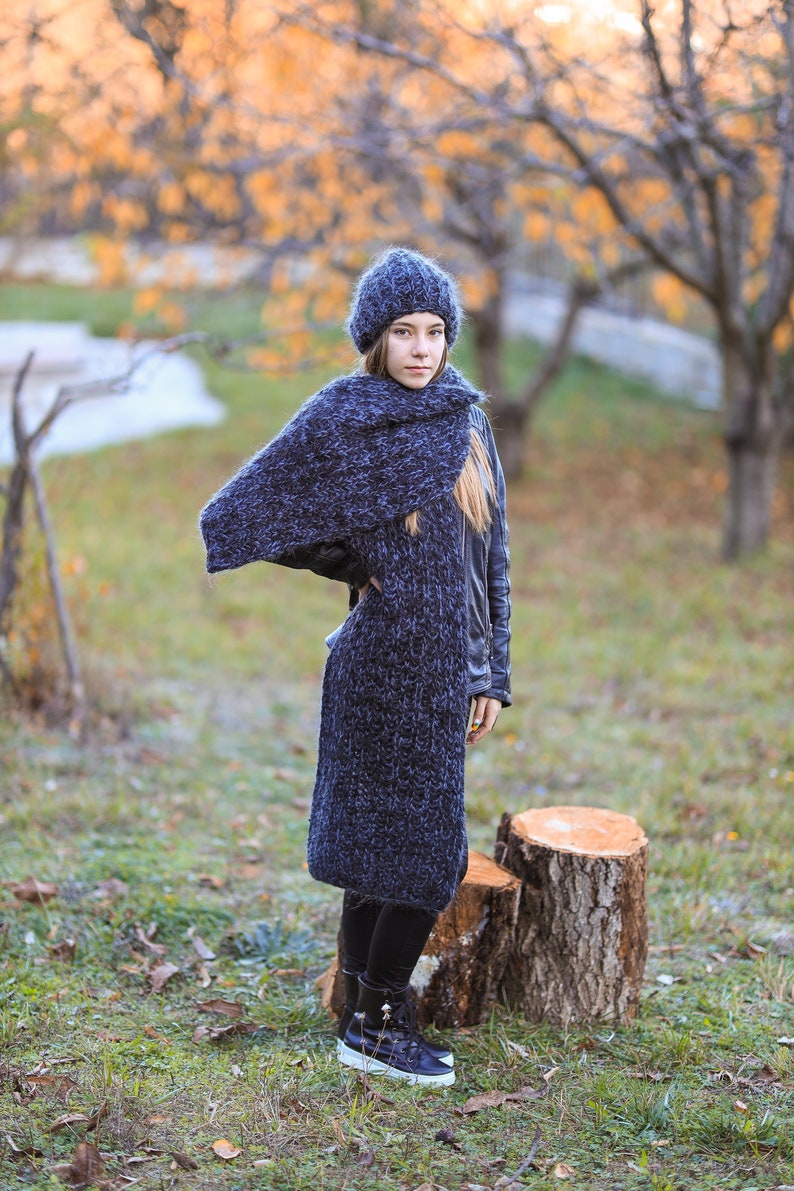 Blue Winter Beanie, Women Wool Hat, Wool Beanie, Winter Wool Accessories, Winter Clothing, Chunky Wool Hat, Warm Girlfriend Gift For Xmas image 3