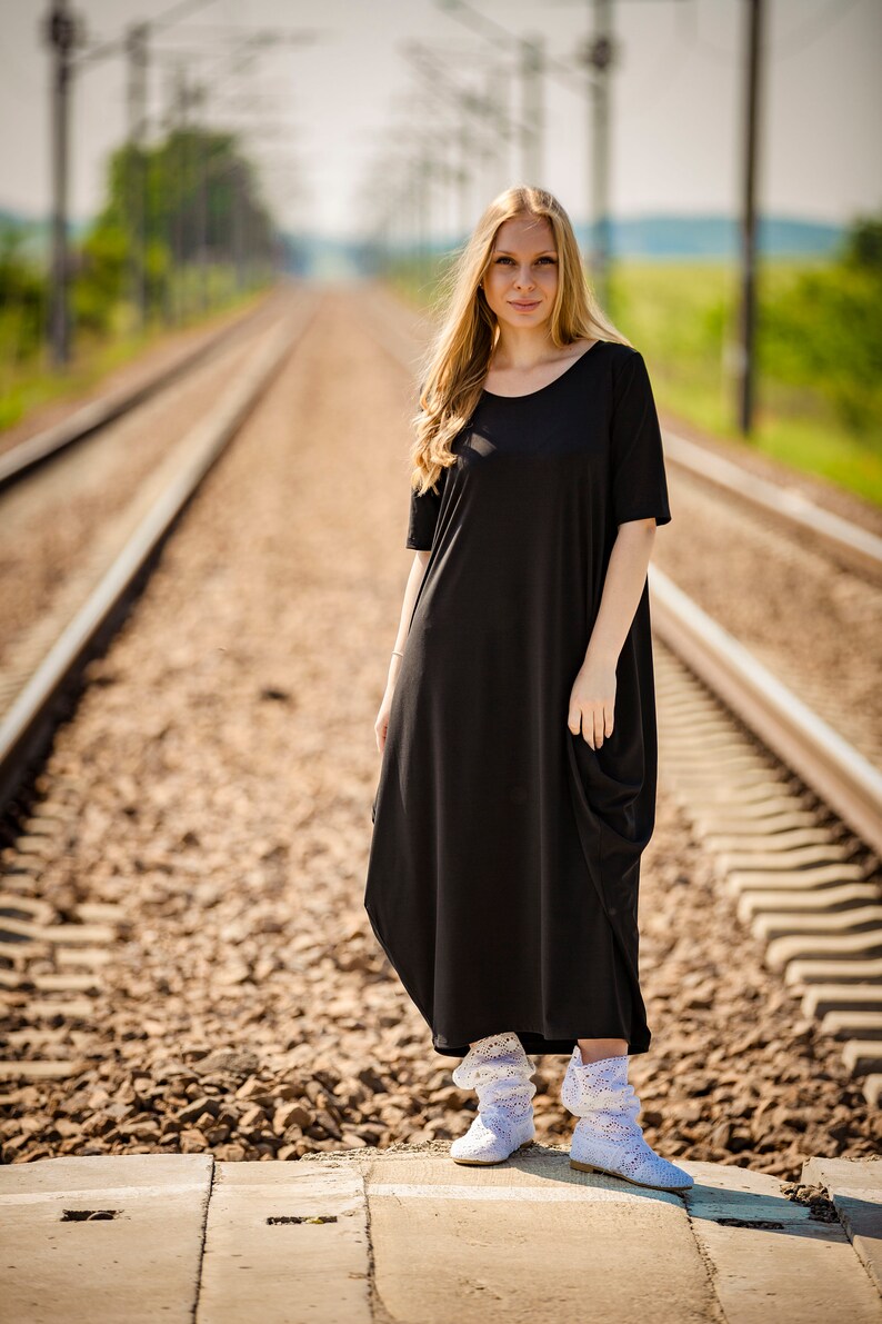 Maxi black top Asymmertic black dress Molimarks Dolman sleeve tunic Casual Asimmertric Long top One sleeve tunic Oversize tunic