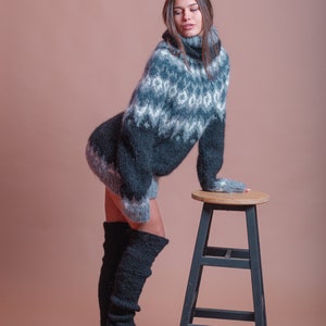 Beautiful Icelandic Sweater, Fluffy Nordic Jumper, Oversized Mohair Turtleneck, Lopapeysa Women Jumper, Fair Isle Sweater, Handknit Pullover image 8