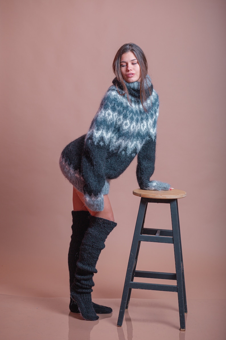 Beautiful Icelandic Sweater, Fluffy Nordic Jumper, Oversized Mohair Turtleneck, Lopapeysa Women Jumper, Fair Isle Sweater, Handknit Pullover image 8