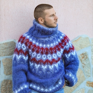 Giant Chunky Man Sweater, Winter Turtleneck Pullover For Man, Icelandic Sweater, Oversized Pullover, Bohemian Knit Sweatshirt,Boyfriend Gift