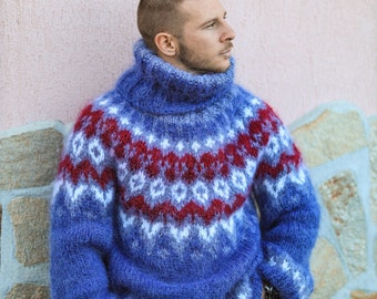 Giant Chunky Man Sweater, Winter Turtleneck Pullover For Man, Icelandic Sweater, Oversized Pullover, Bohemian Knit Sweatshirt,Boyfriend Gift