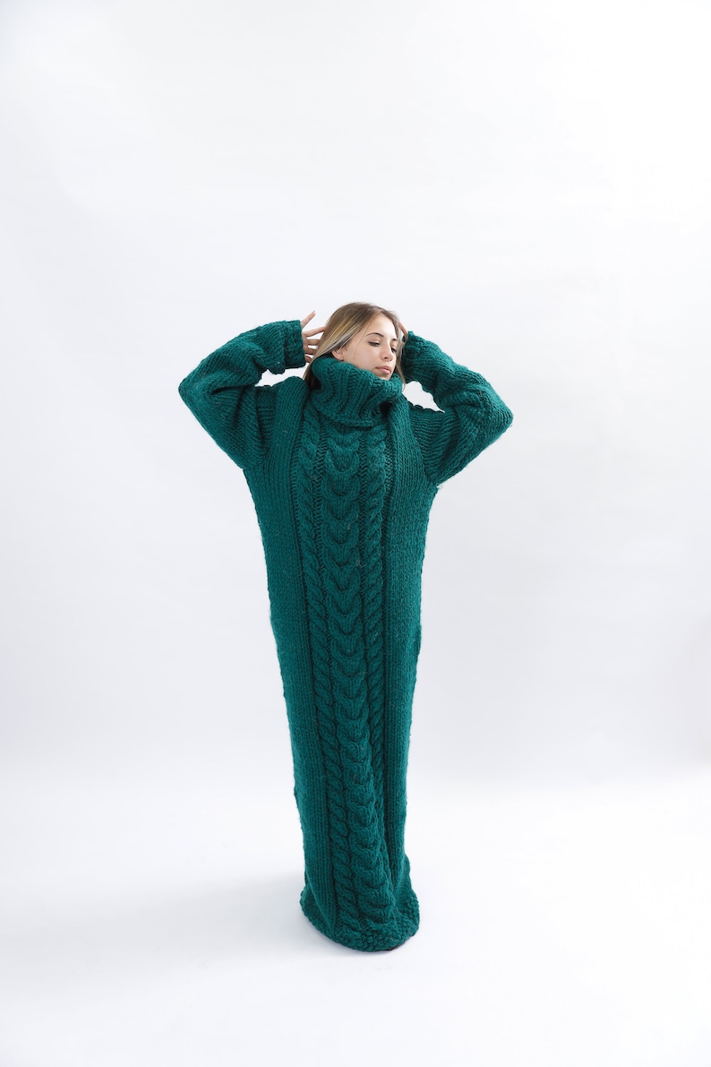 Huge Wool Dress, Winter Maxi Sweater Dress, Long Wool Sweater Dress, Giant Turtleneck, Green Dress For Winter, Oversized Dress, Molimarks image 5