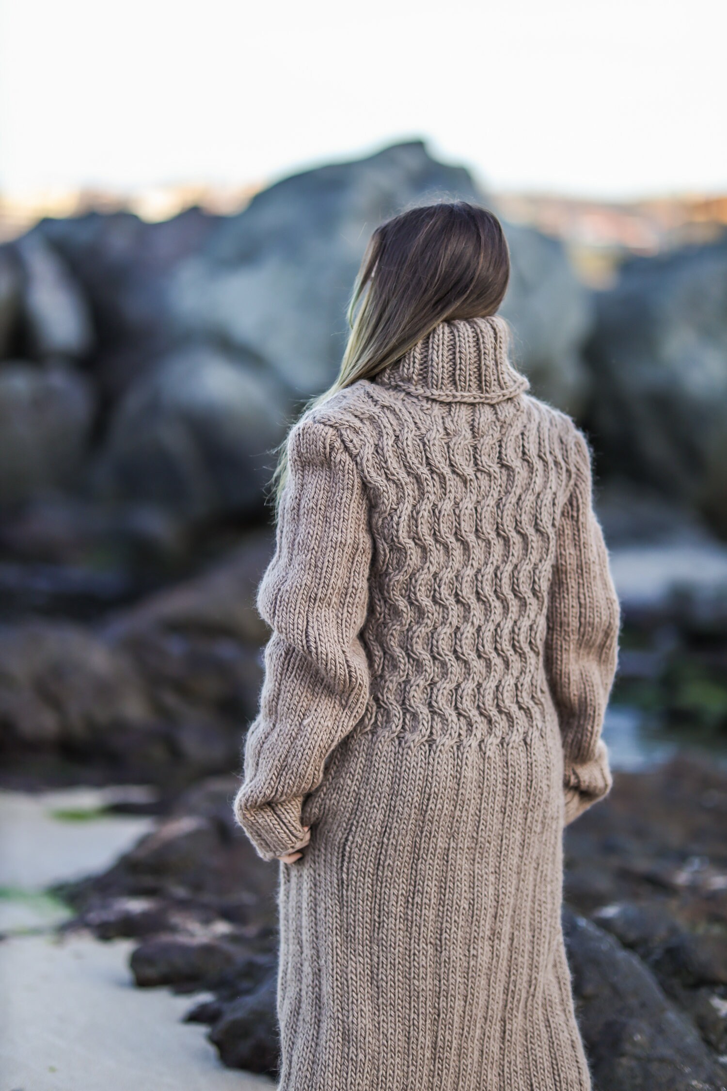 Cable Knit Wool Dress, Turtleneck Sweater Dress, Warm Floor Length Dress, Woolen Winter Dress, Chunky Knitwear, Hand Knit Sweater, Molimarks