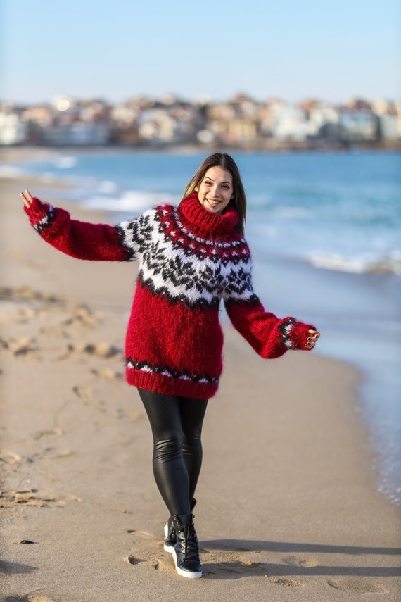Bordo Mohair Fall Sweater in Icelandic Style Available in Plus Size Etsy