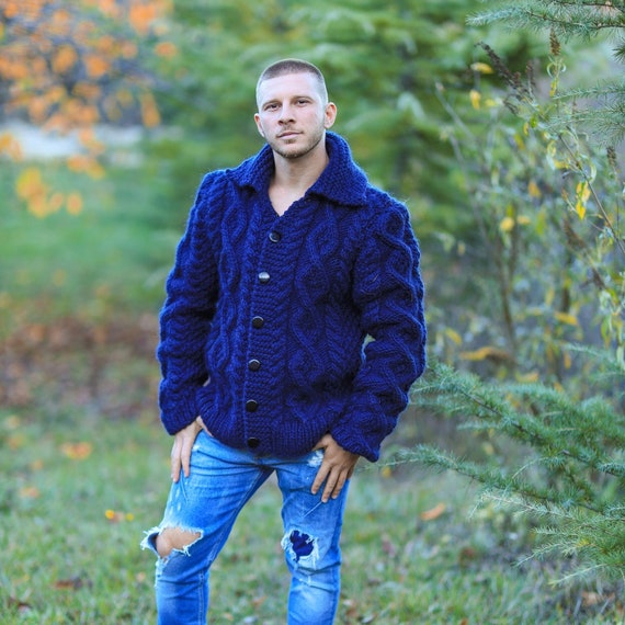 Mens long wool clearance cardigan