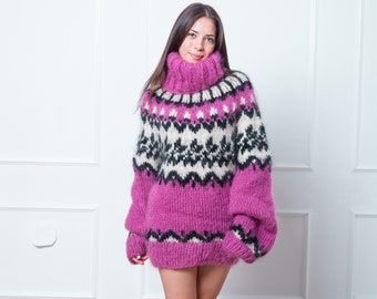 Mohair Knit Sweater, Turtleneck Pullover, Iceland Sweater, Nordic Style, Oversized Sweater, Plus Size Knitwear, Winter Knit Sweater, Gift