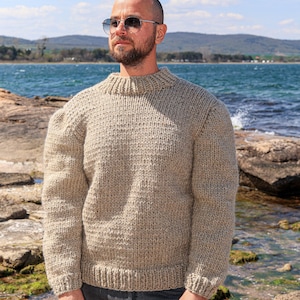 3XL Ready to Ship Oversized Natural Premium Wool Sweater For Men, Fisherman Wool Pullover, Giant Man Sweater, Wool Jumper,Huge Cozy Pullover
